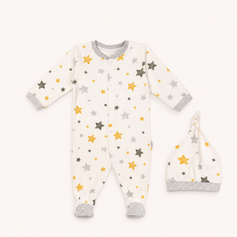 Organic Star Romper With Cap