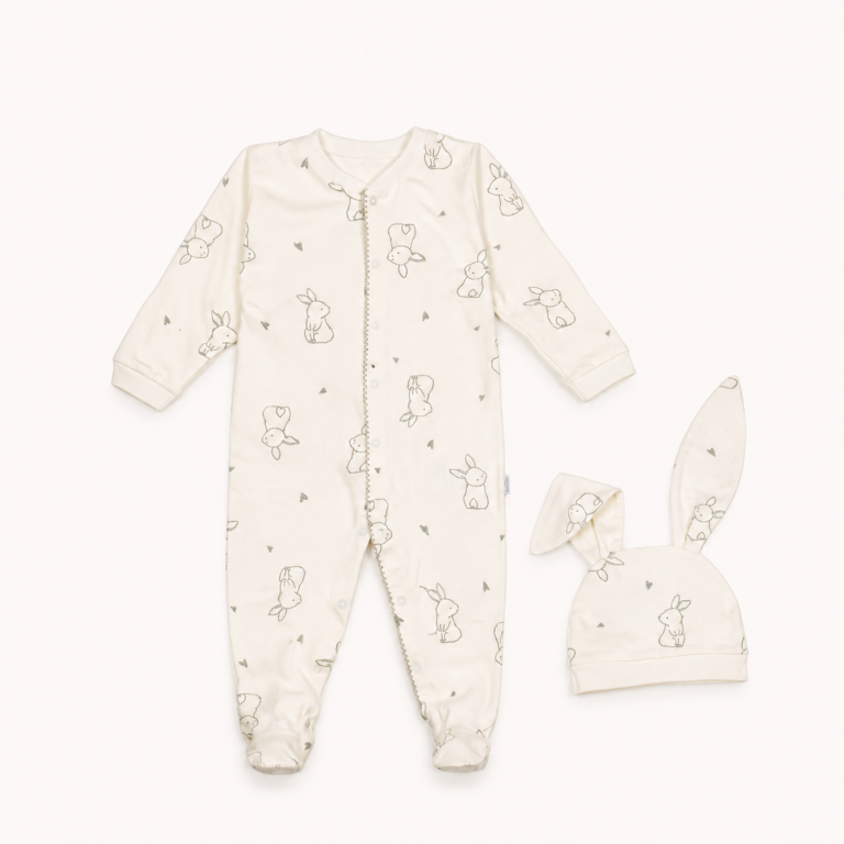 Bunny Ear Organic Romper With Cap