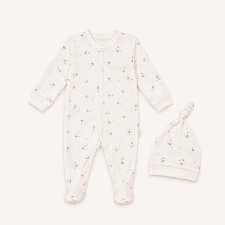 STAR ORGANIC ROMPER WITH CAP