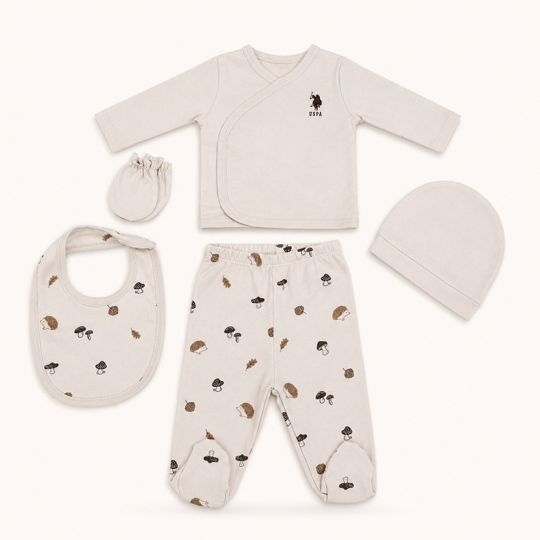 Mushroom Five Piece Newborn Cotton Set